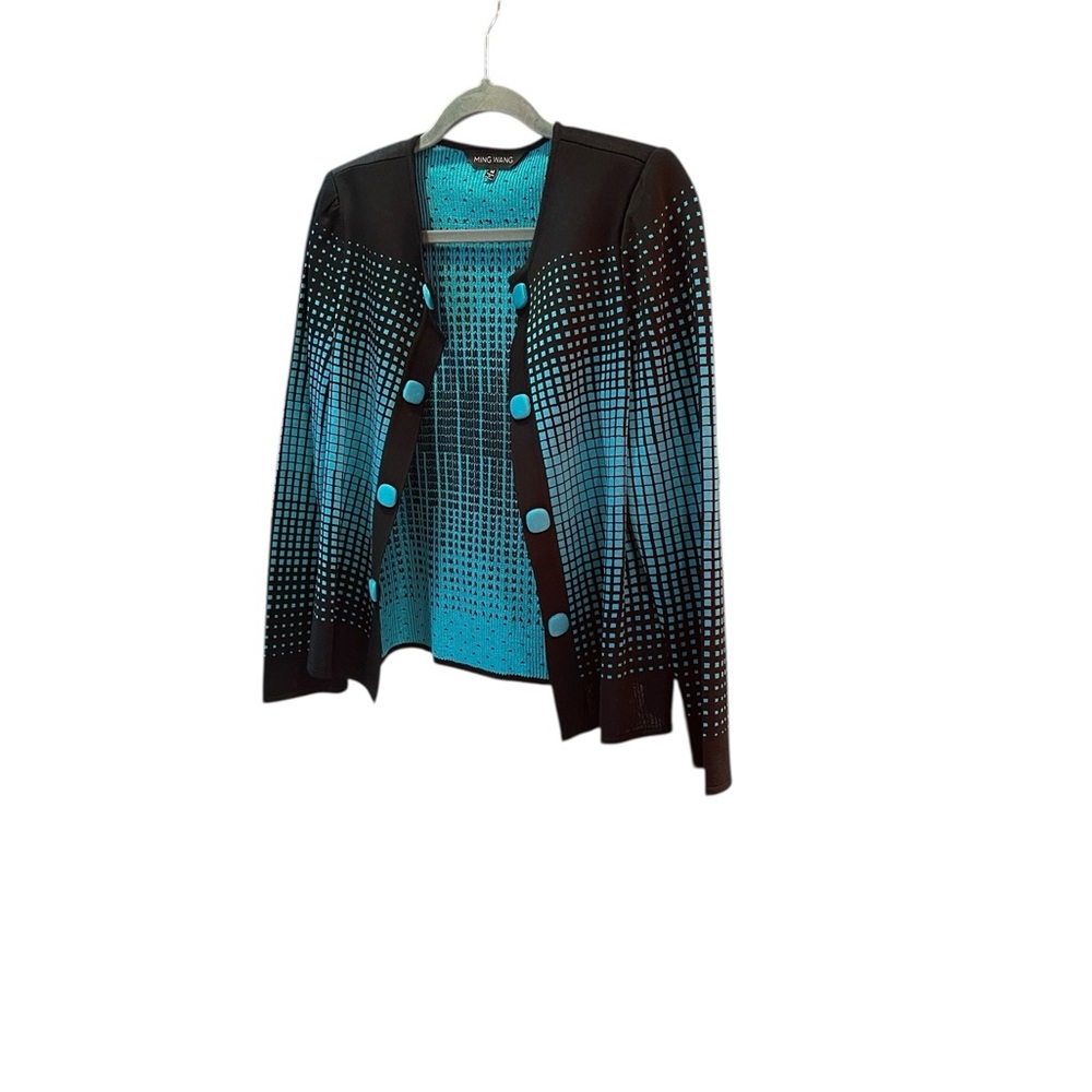 Ming Wang Black and Teal Women's Sweater Blazer